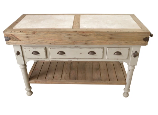 MARBLE TOP 3 DRAWER KITCHEN ISLAND