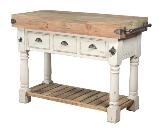FARMHOUSE ISLAND WORK CONSOLE WHITE CHALK AND NATURAL TABLE